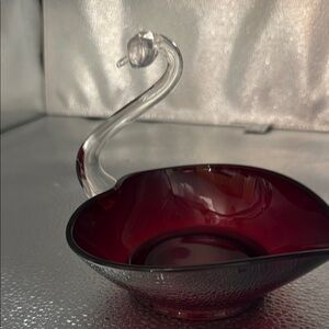 Viking Elegant Glass Swan trinket dish - Ruby Red